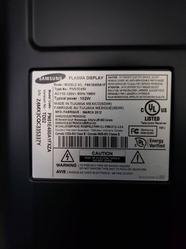 Samsung PN51E450A1F 51" 720p HD Plasma Television for Sale in Lynwood