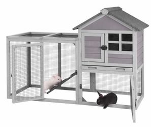 Large Outdoor Rabbit Hutch XZ7002 with 2-Story House and Large Run - Gray