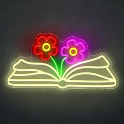 Books in Bloom Neon Sign, LED Light Wall Decor 17.32x8.77 in, Multicolor 