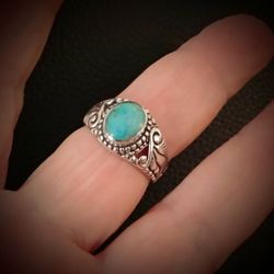 925 Sterling Silver Genuine Natural Turquoise Ring - Size 10