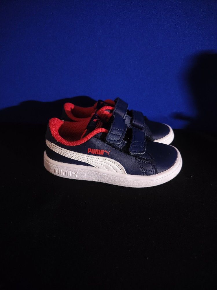 Toddler Blue & Red Puma Double Strap Tennis Shoes (Size 7C)