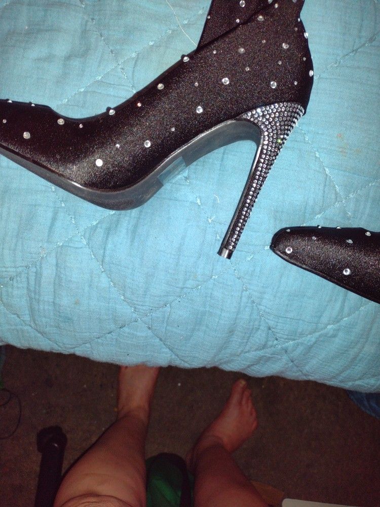 Size 6 1/2 Rhinestone Legging With Stiletto Heels Pink Or Black