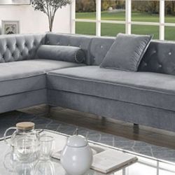 Grey Velvet Sectional Brand New In Box 