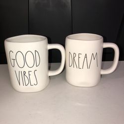 Rae Dunn By Magenta GOOD VIBES & DREAM Mug Set LL Black Farmhouse NEW