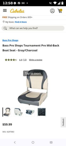 Bass Pro Shops Tournament Pro Mid-Back Boat Seat - Gray/Charcoal