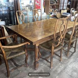 Heavy Oak Parquet Dining Table 6  Chairs