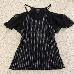 Bebe black and silver sequins shoulder blouse 
