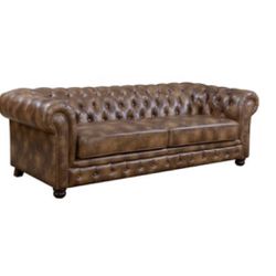 Picket House Furnishings Fallon 91-in Glam Brown Faux Leather Sofa