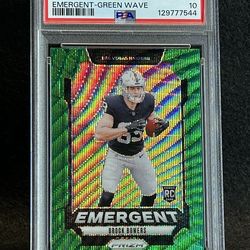 2024 Prizm 💥 Brock Bowers 💥 Emergent- Green Wave Rookie Prizm PSA 10 💎 Mint - Las Vegas Raiders