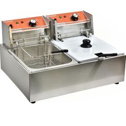 Commercial Deep Fryer with Basket 6-12L Capacity Adjustable Temperature and Timer Stainless Steel With lid Suitable for home/commercial/camping/outdoo