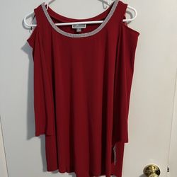 Beautiful New Red Top With Rhinestone Neck