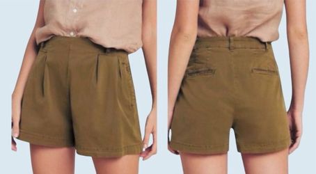 Anthropologie High Waisted Keyln Pleated Moss Green Khaki Shorts 2