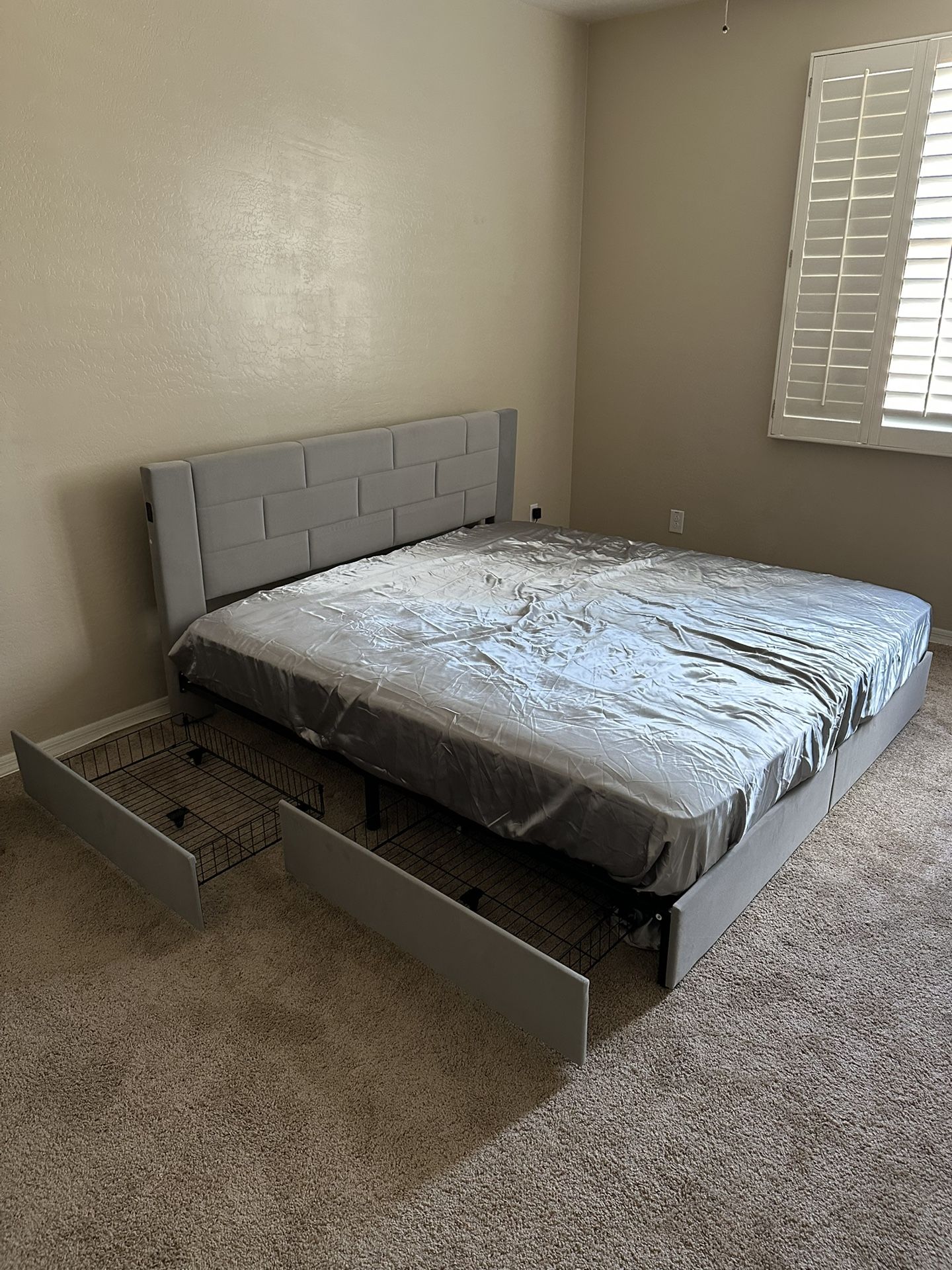 Brand New Queen Upholstered Bed Frame with Storage + Unused Mattress – Never Slept On (Retail $800+)