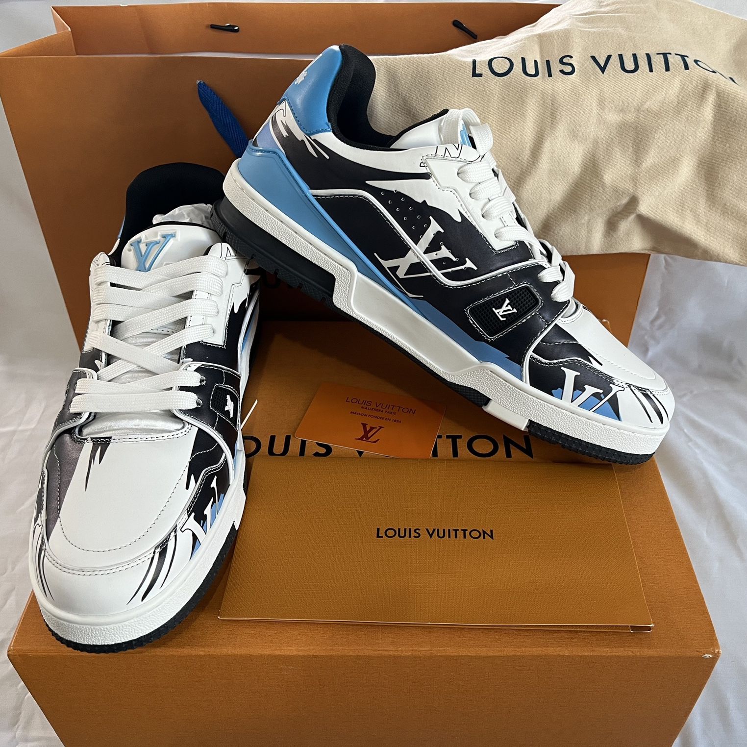 Brand New authentic Louis Vuitton Trainer monogram denim green & white  Sneakers (Size: Euro 44, Men's 10-11) for Sale in Valley Stream, NY -  OfferUp