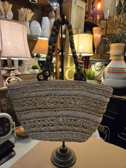 Woven Capelli Bag With Large Beeaded Handles