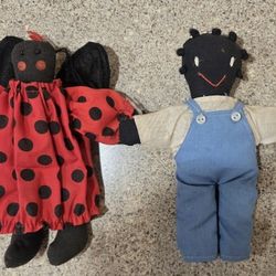 Ladybug Friend and Vintage African American Folk Art
Hand Sewn Baby Rag Doll