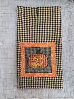 Sonoma Primitive Halloween Pumpkin Gingham Kitchen Towel Plaid Applique Cotton