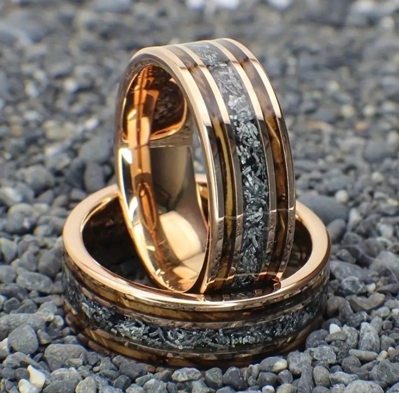 Men's 8mm Tungsten Burnt Whiskey Barrel Meteorite Inspired Comfort-Fit Wedding Band 10