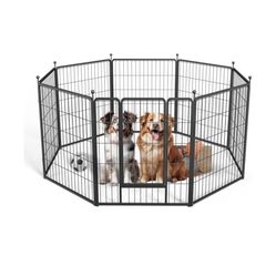 32-Inch Dog Playpen (8 Panels) – Foldable Metal Fence with Gate