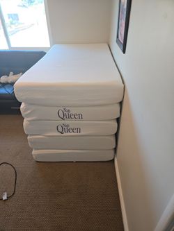 3 twin metal beds and 5 mattresses