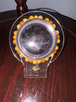 Yellow&Orange Beaded Stretch Bracelet w/ Gold Spacers & Starfish Charm