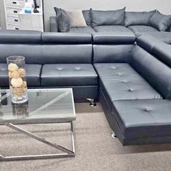 Black Contemporary Sectional With Adjustable Headrests. Brand New. 