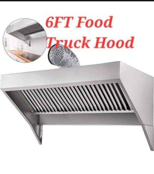 Concession Trailer Hood, 6FT Long Food Truck Hood Exhaust, 6-Foot X 30-Inch Stainless Steel Concession Hood Vent Sliver Food Truck Vent, Includes Baff