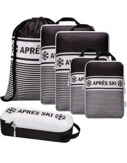 Apres Ski Compression Packing Cubes - 6pc Set Luggage Organizer - Christmas Gift 