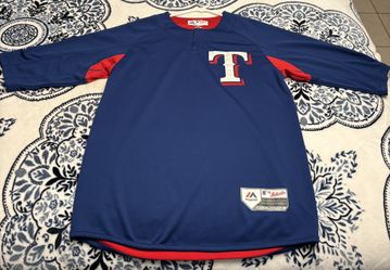 Texas Rangers Majestic Royal/Red Authentic Collection On-Field 3/4-Sleeve Batting Practice Jersey