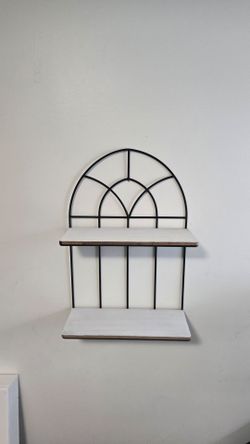 Arched Metal and Wood 2-Tier Wall Shelf