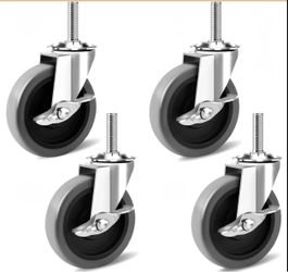 Besitu 4 Inch Caster Wheels, 1/2"-13 Inch Course Threaded Stem Caster Set Of 4 With Side Brake, Heavy Duty TPR Swivel Caster Wheels For Dolly Cart, Wi