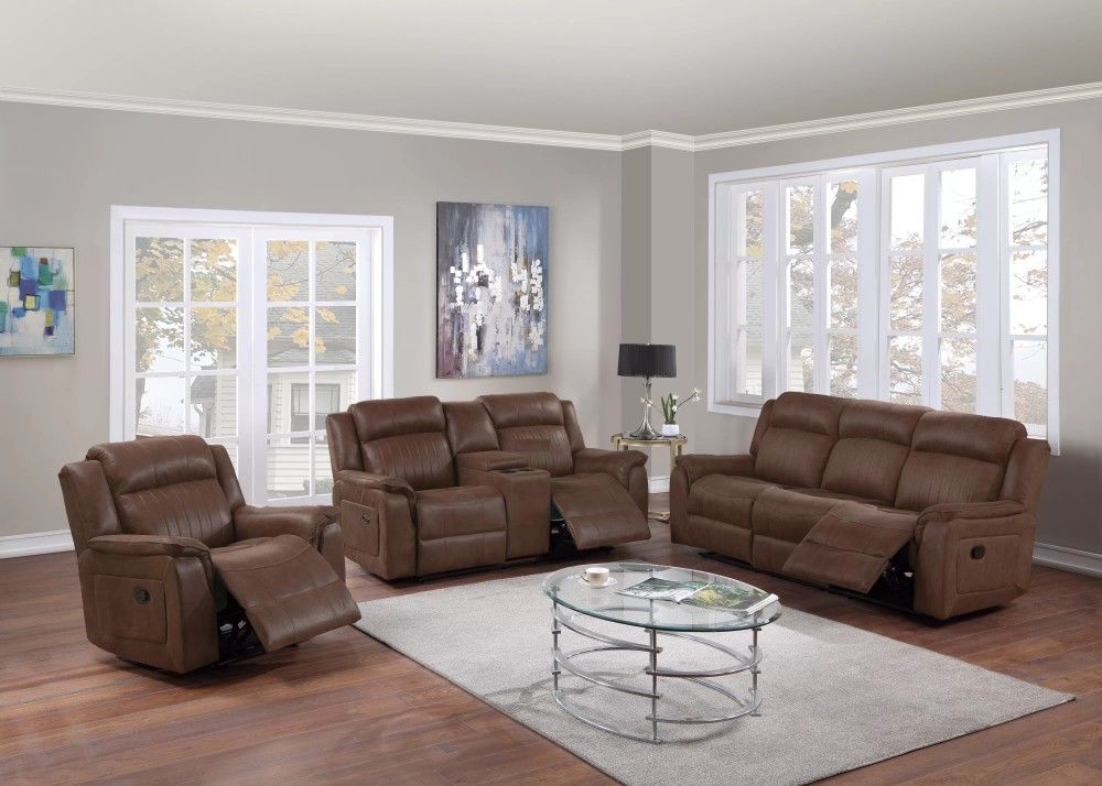Brand New Brown Leather 3pc Reclining Sofa Set 