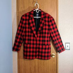 Gap Womens Red Buffalo Plaid Wool Blend Blazer (Size Lg)