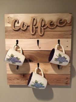 Coffee Cup Rack, Coffee Sign with Hooks, Coffee Cup Mug Hanger, Rustic Kitchen Farmhouse Decor