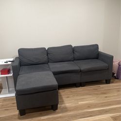 72 In.  Grey Sofa And Ottoman 