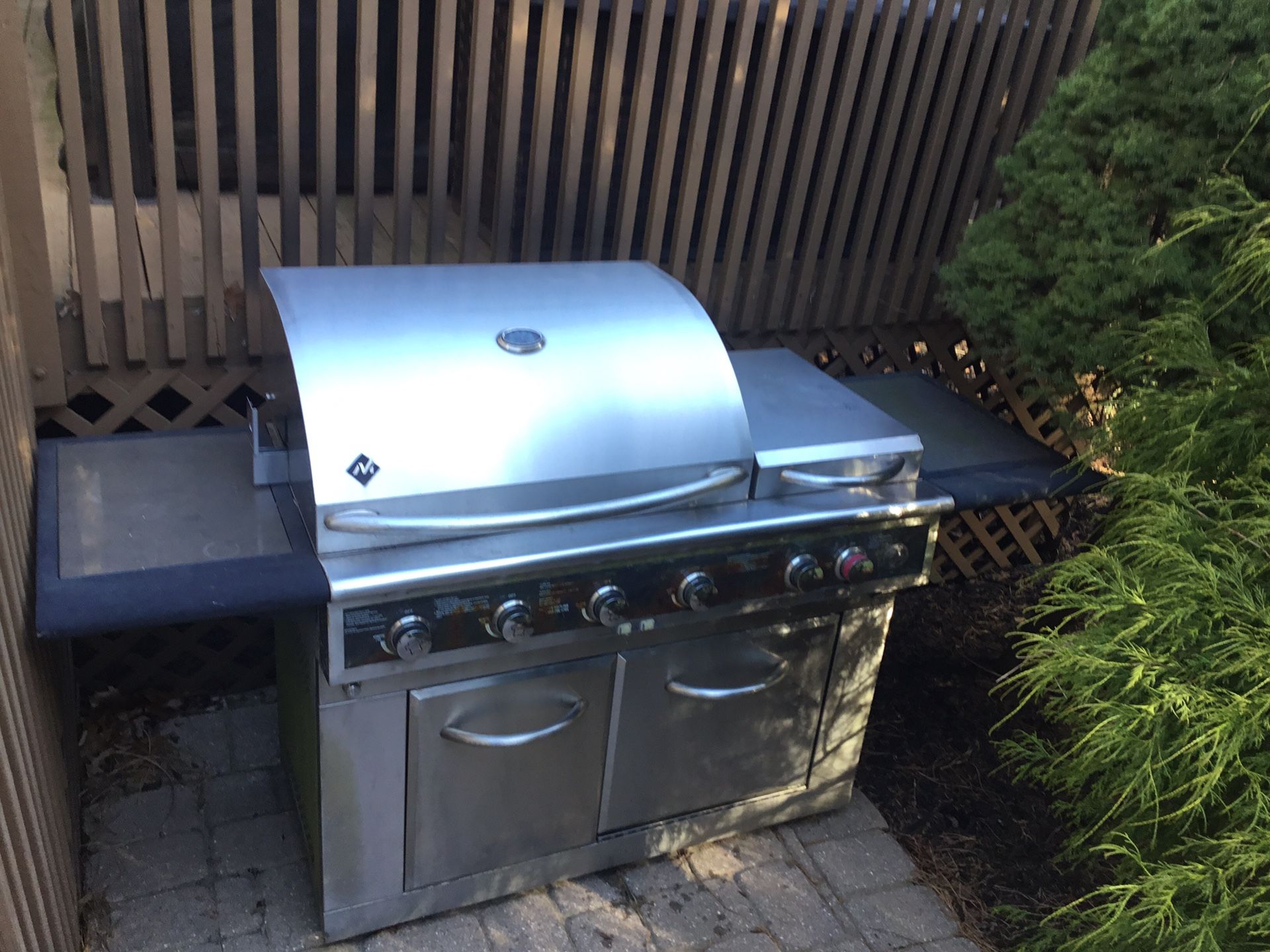 Stainless Members Mark Gas Grill with Fridge and Granite Side Tables