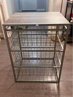 3-Tier Wire Storage Unit w/Wood Top