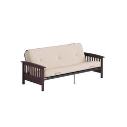 Beige Full Wood Arms Futon