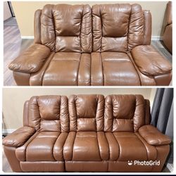  🛋️  Genuine Leather Reclining Sofa Set – Loveseat + 3-Seater