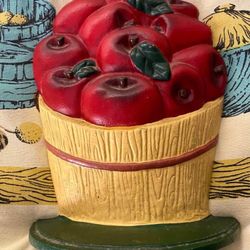 🍎 Vintage Basket Of Apples Doorstop, Cast Iron Doorstop