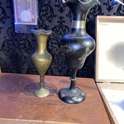 Vintage Brass Etched Plants/Flowers 9.5" Vase Made in India including one extra