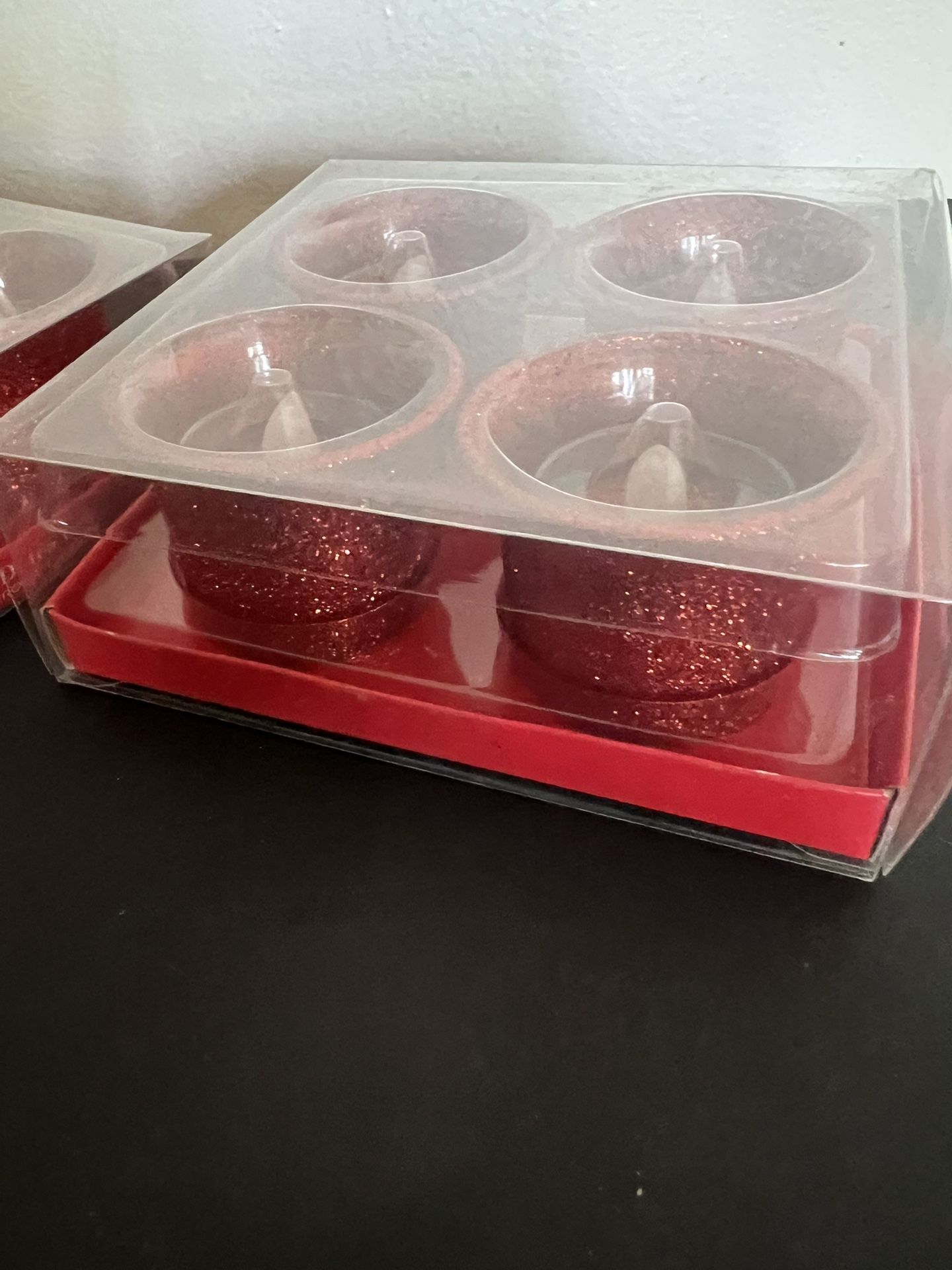 Red glitter Flameless tealight candle holders.- Valentine / Christmas /holidays