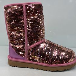 Women’s Ugg Classic Short Sequin Pink Boots Size 7