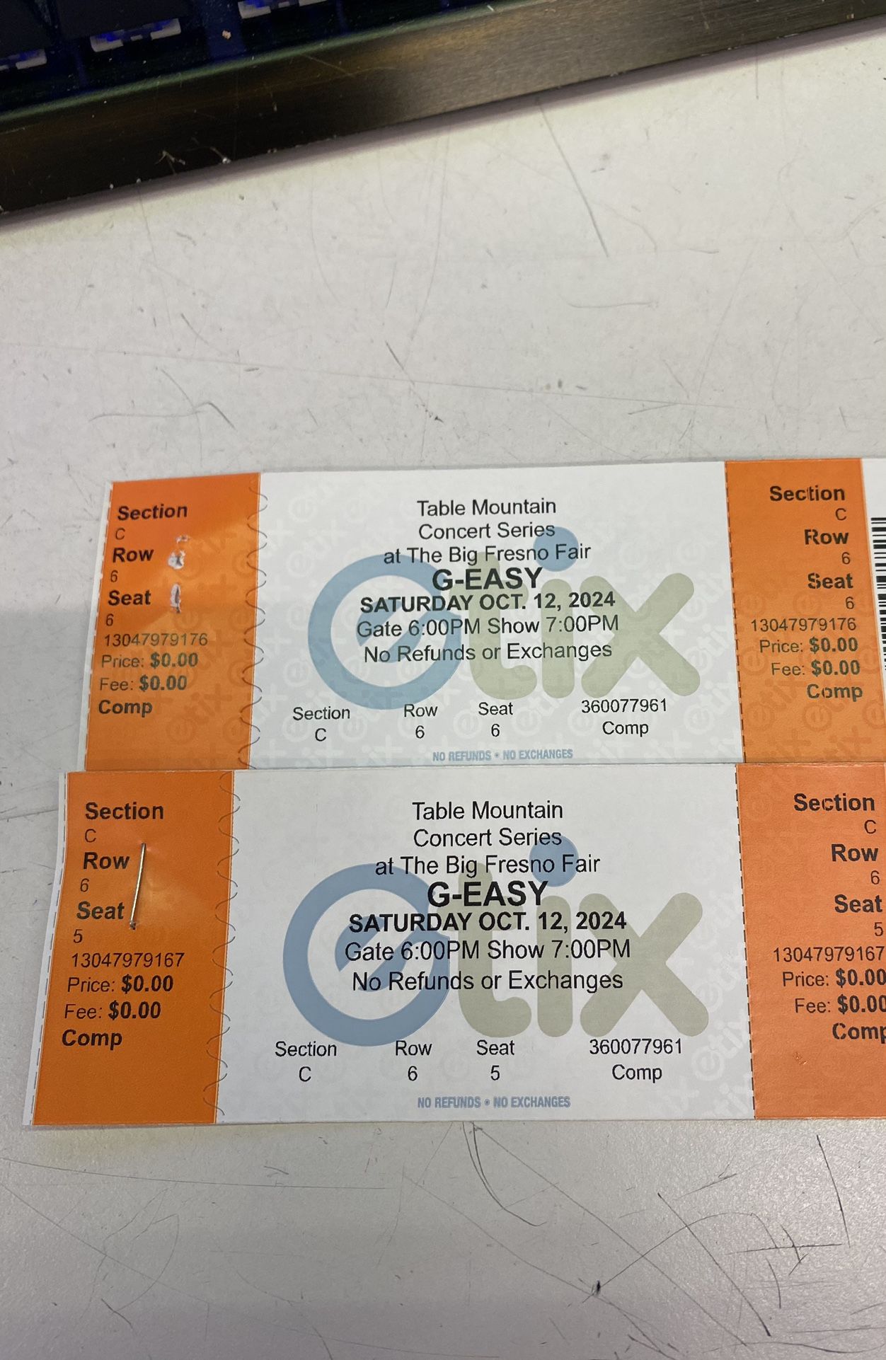 G Easy Concert tickets For Tonight At The Fair ! Great Seats