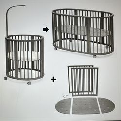 Stokke Mini Crib Bundle W Bed Extension Hazy Grey