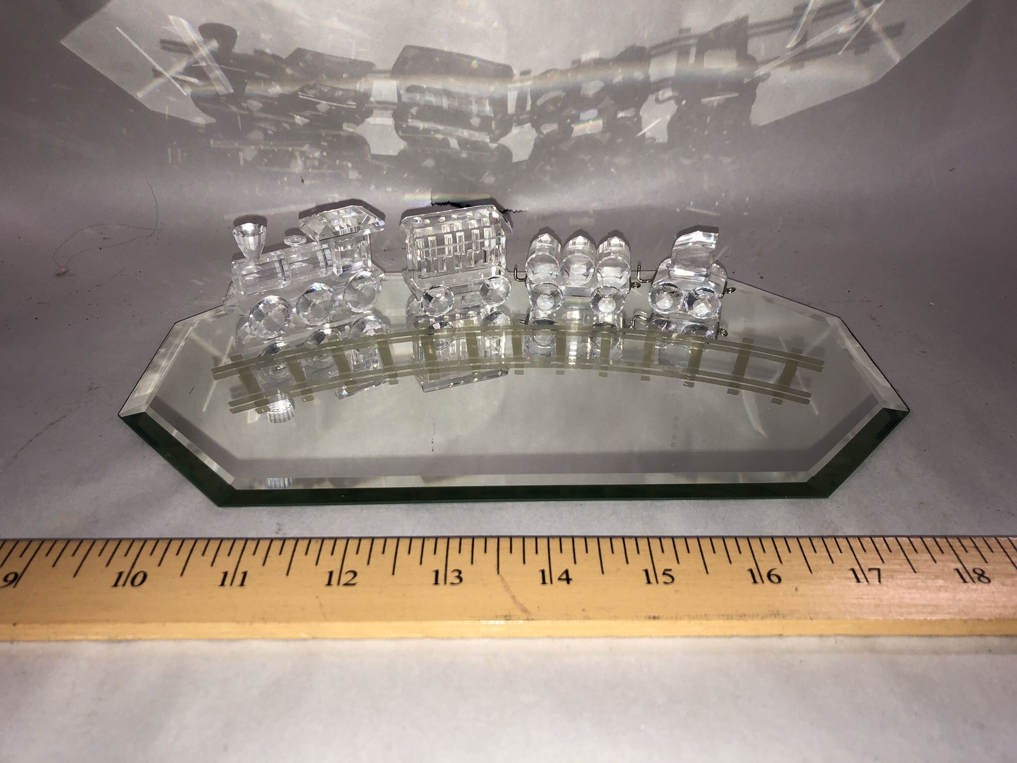 Swarovski Crystal Mini Train Set 4 Figurine and Mirror w Track