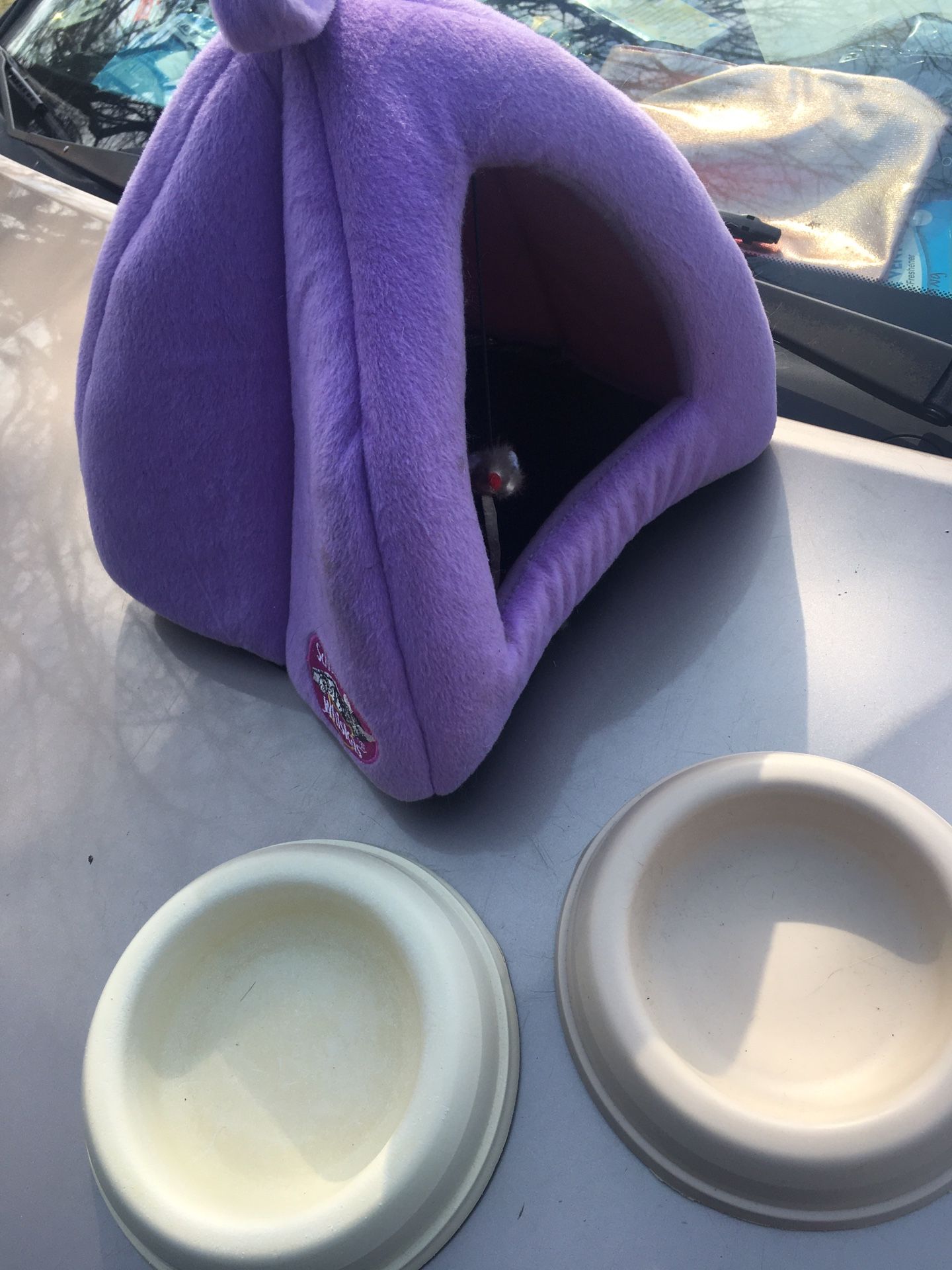 Nice cat igloo with bowls only $15