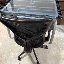Glass Drafting / Art Desk + Mesh Office Chair
