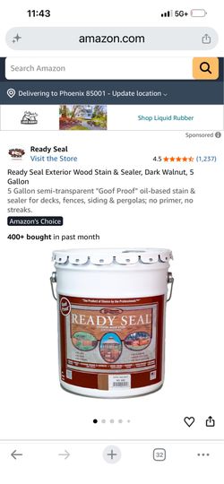 Ready Seal Exterior Wood Stain & Sealer, Dark Walnut, 5 Gallon 5 Gallon semi-transparent "Goof Proof" oil-based stain & sealer for decks, fences, sidi