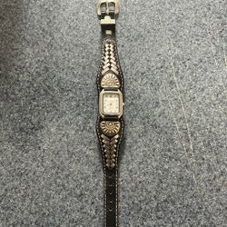 Leather And Sterling Silver Watch - Works!